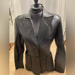 Vintage Genuine Black Leather Blazer Style Jacket